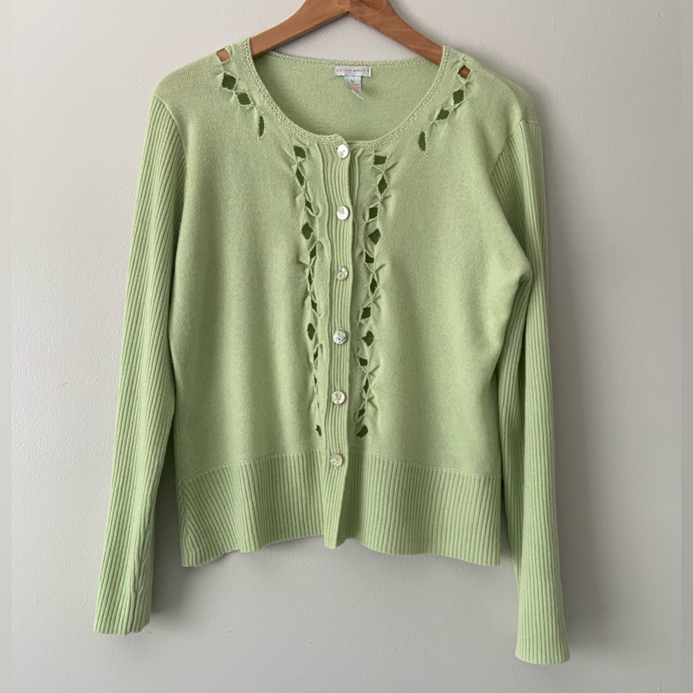Community Women’s Cashmere Sweater Cardigan Light Green Sz XL